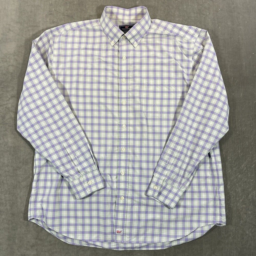 Vineyard Vines‎ Murray Mens XL Purple Plaid Performance Shirt Nylon Excellent